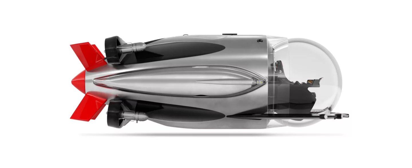 Hydrodynamic bullet shape with a bubble cabin and hydrofoils at the rear