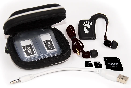Each player is supplied with two 4 GB media cards to get you started, a USB charging cable and a carry case