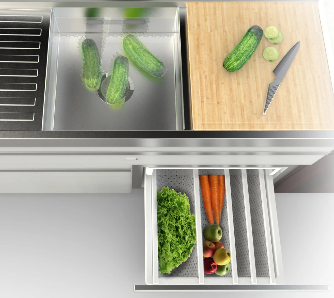 Smart sink and fresh storage drawer