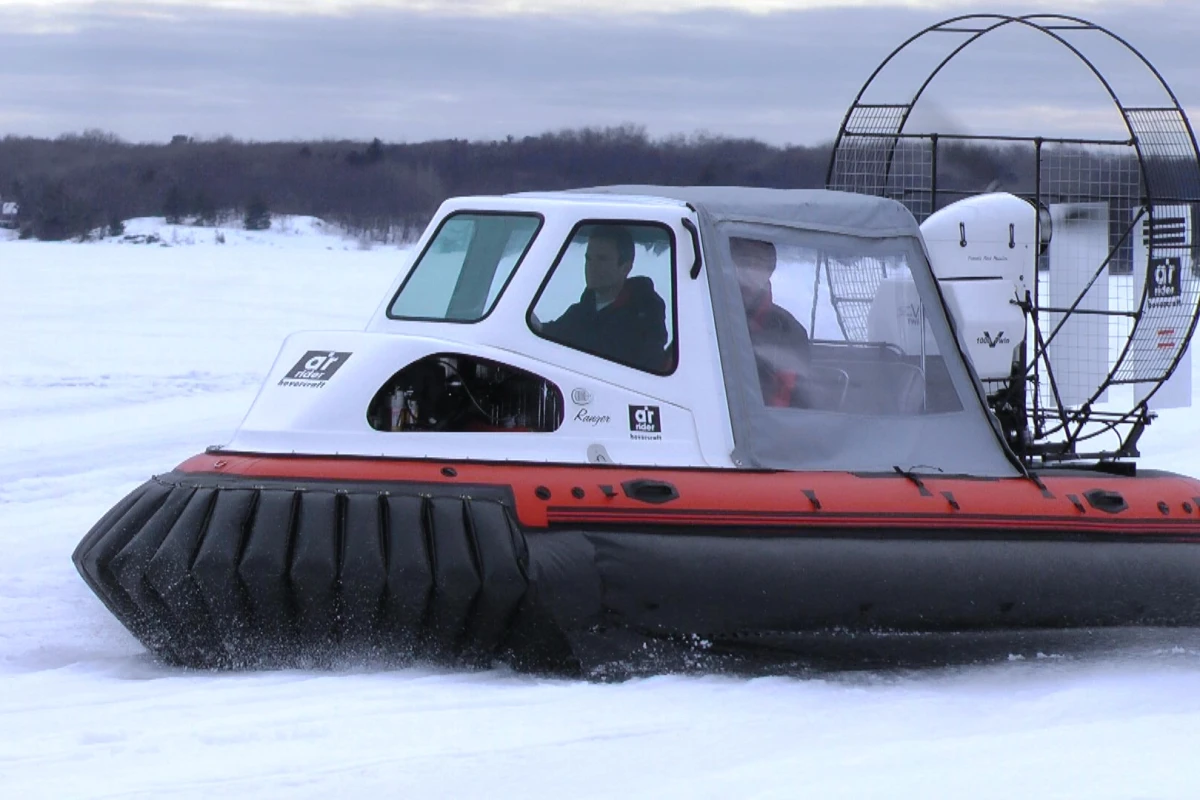 The AirRider hovercraft in snow conditions with weather canopy