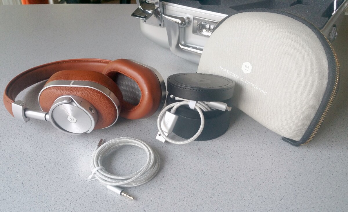 The whole kit and kaboodle comes with three cases, two cables, and one Master & Dynamic MW60 wireless over-ear headphones