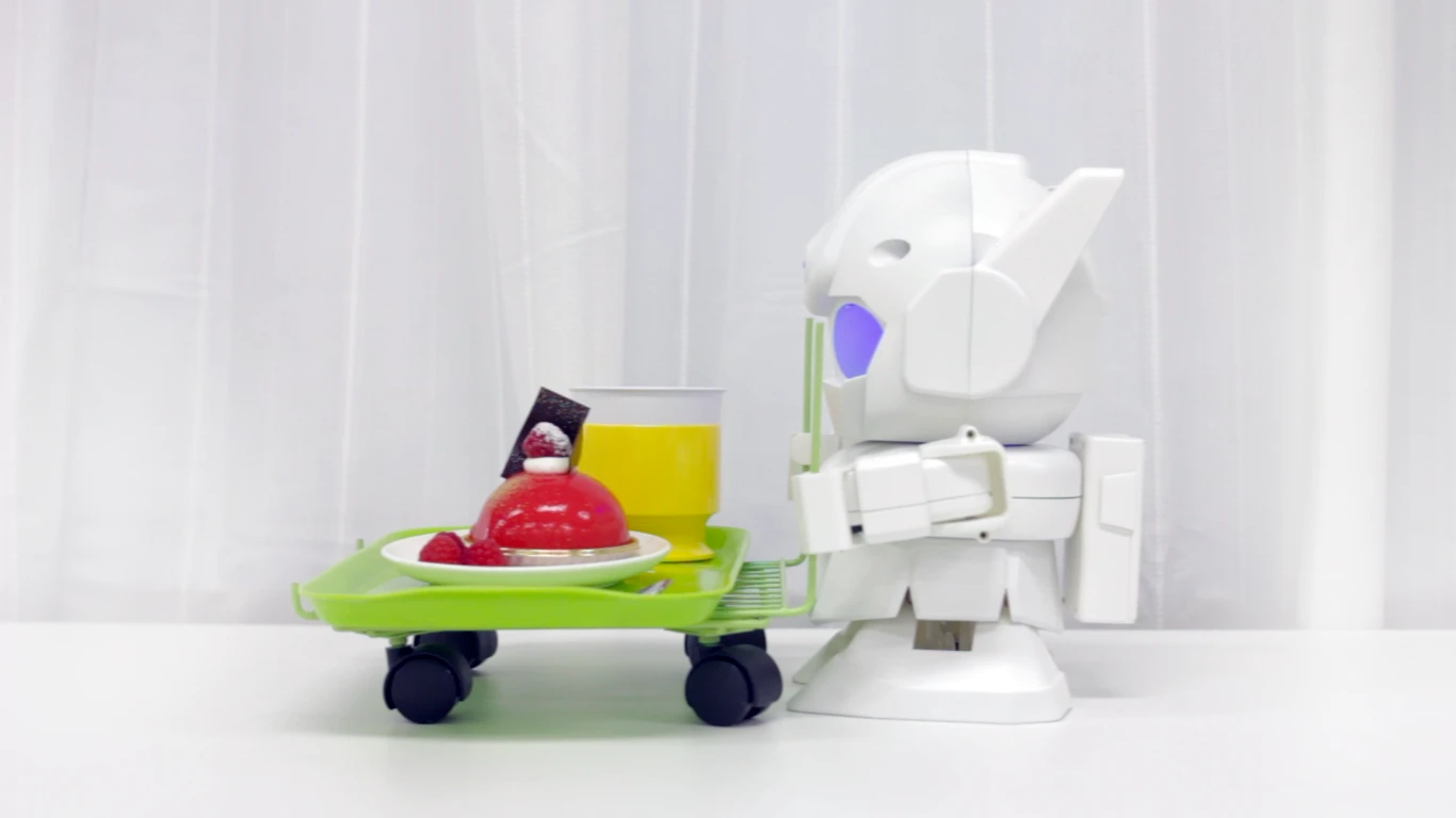 RAPIRO becomes a desktop butler, pushing a breakfast tray