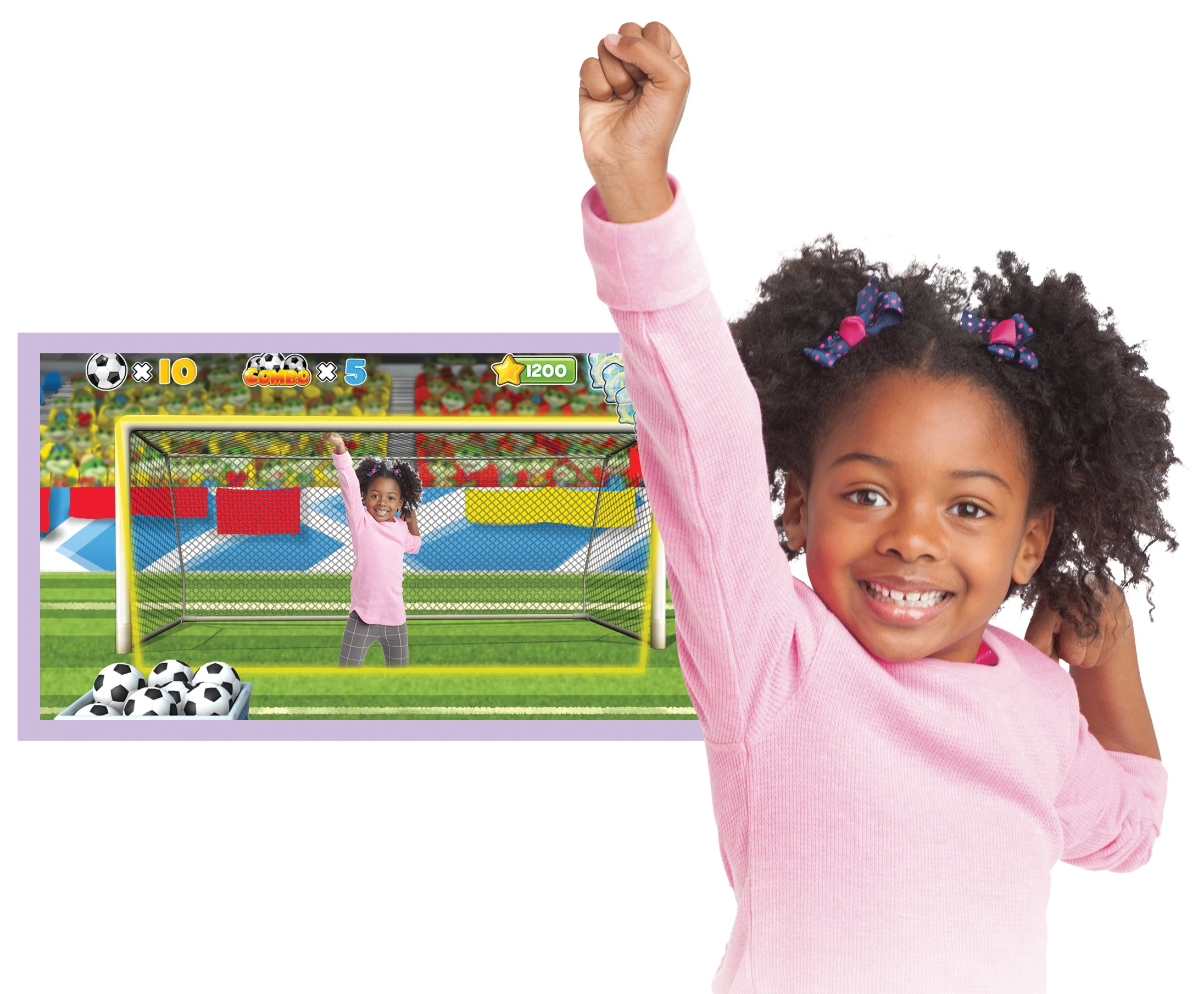 In Body Motion mode, the motion-sensing camera of the LeapFrog LeapTV incorporates a child's movement into the game as they dance, jump and kick