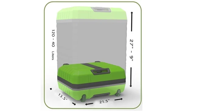 The Fugu Luggage extends from 9 in (23 cm) high to 27 in (68 cm) high