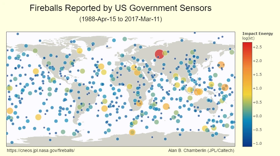 Global map of meteors sighted over the Earth in recent decades