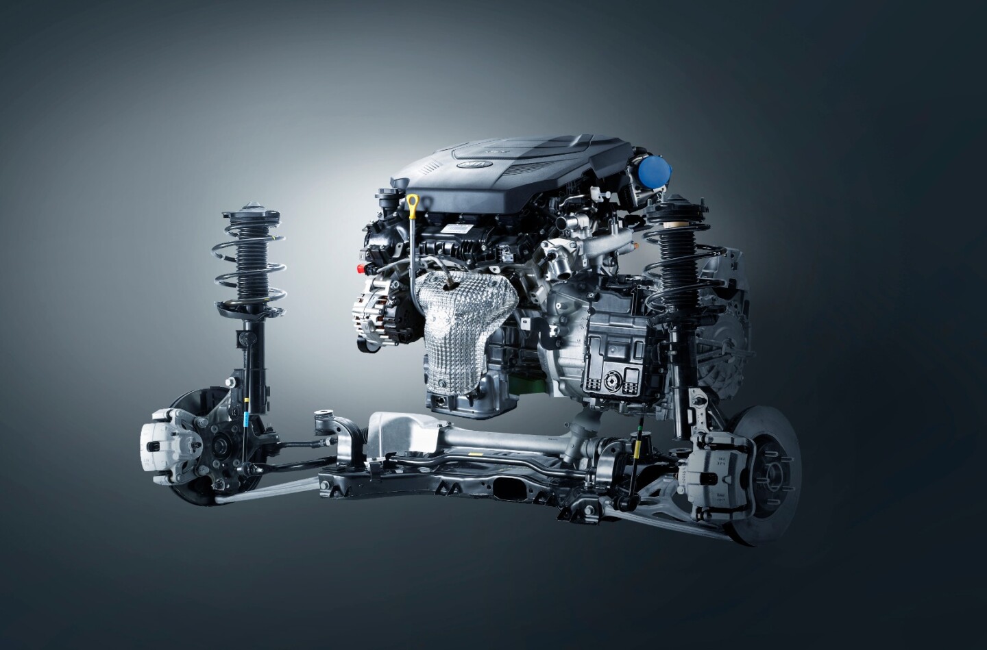 The gearbox, packaged up next to the engine and suspension