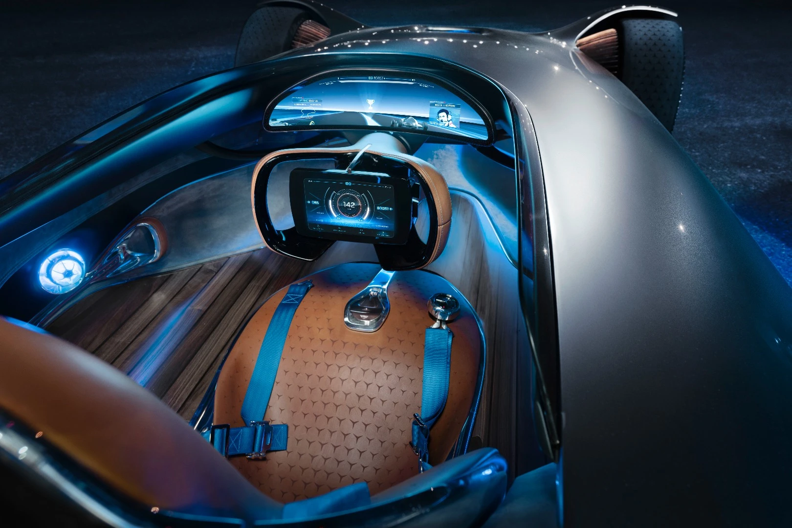 A look at the cockpit of the Mercedes Vision EQ Silver Arrow concept