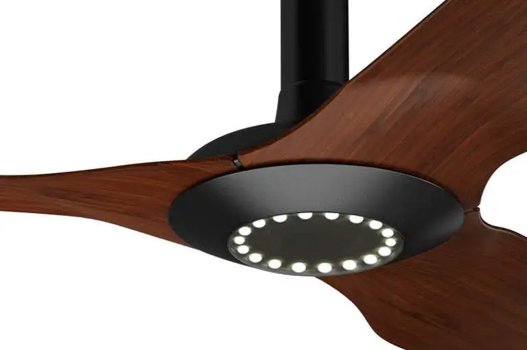 Some 39 high-efficiency LEDs are integrated into the underside of the fan and can be dimmed to 16 different levels of brightness