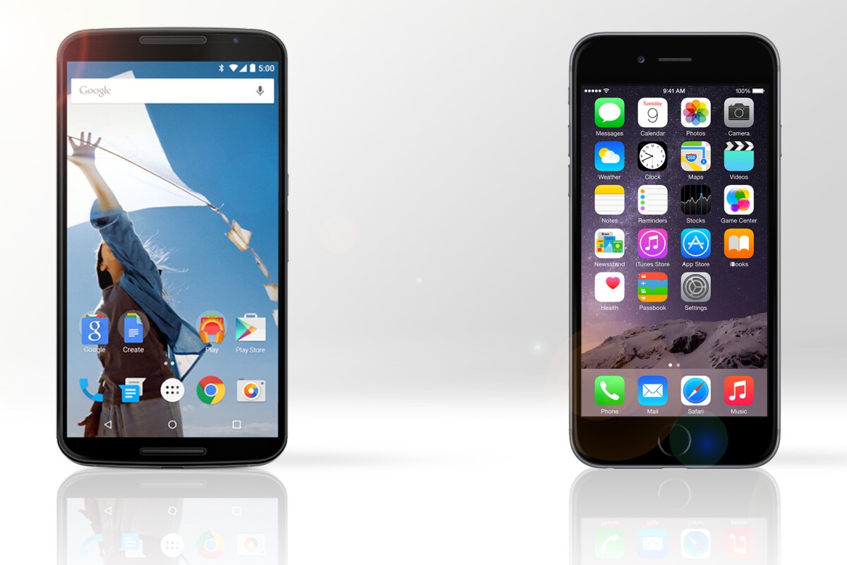 Gizmag compares the features and specs of the Google/Motorola Nexus 6 (left) and Apple iPhone 6 Plus