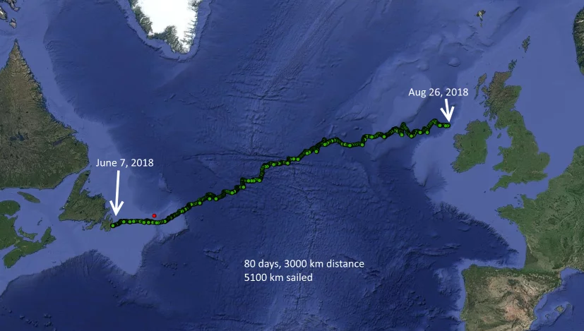 The Sailbuoy Met logged 5,100 km crossing the Atlantic from Newfoundland to the west coast of Ireland