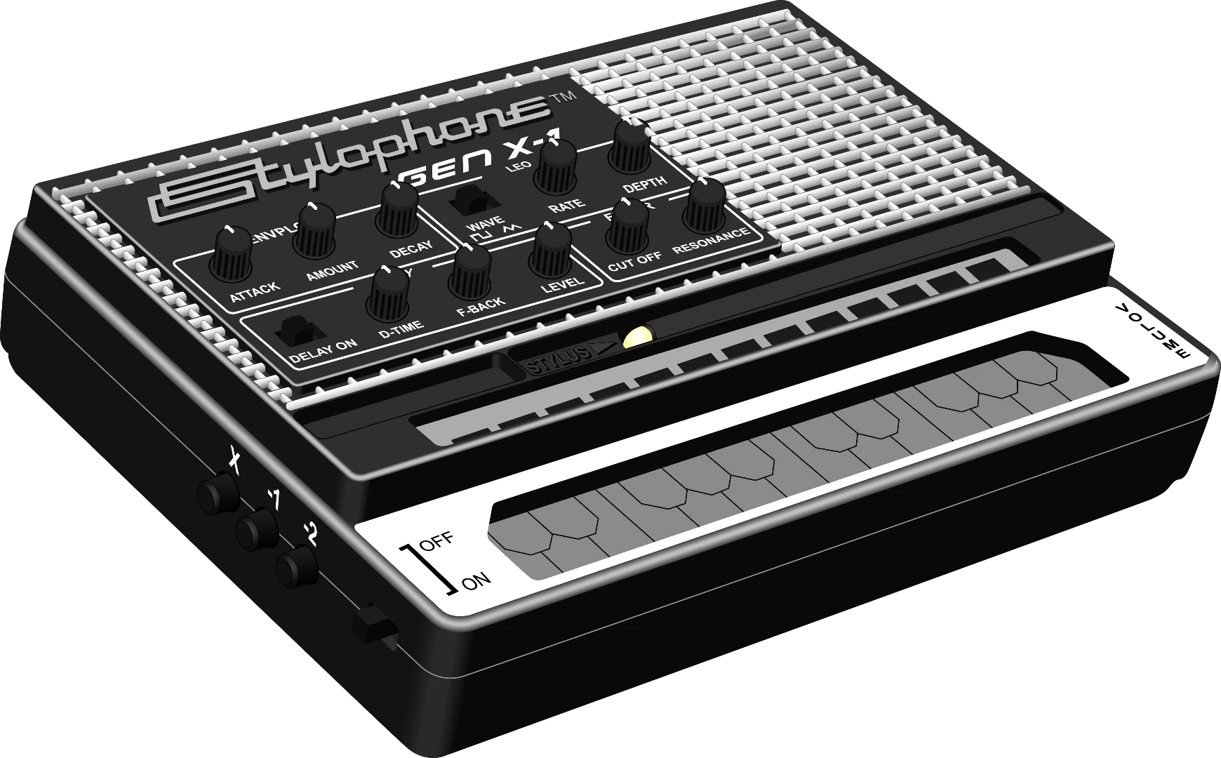 The Stylophone Gen X-1 has an LFO, an envelope filter, low pass filter and delay, as well as an all new touch sensitive sound strip