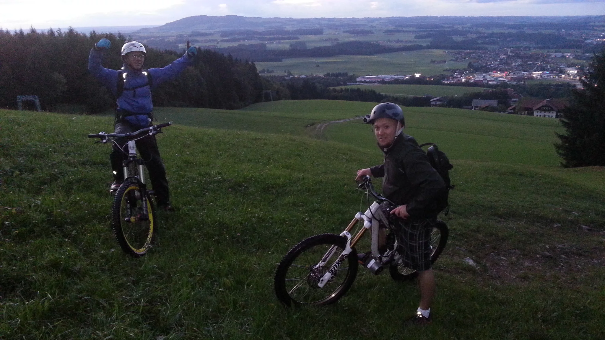 A look back down into town at the top of our dusk ride