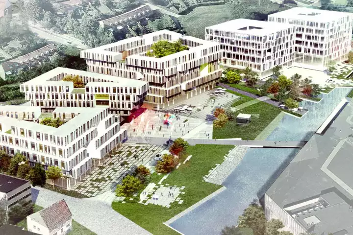 The new Danish headquarters for Microsoft near Copenhagen will feature offices side-by-side with student housing and retail shop