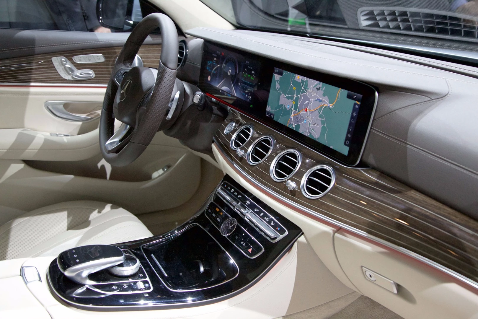 The Mercedes E-Class interior is a widescreen, high luxury delight