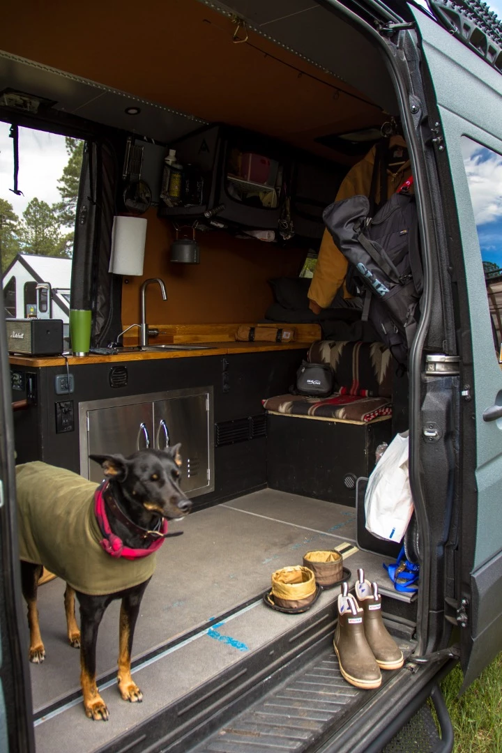 As this messy cabin makes clear, Roambuilt specializes in exterior accessories, including Sprinter bumpers, roof racks and ladders, not interior conversions
