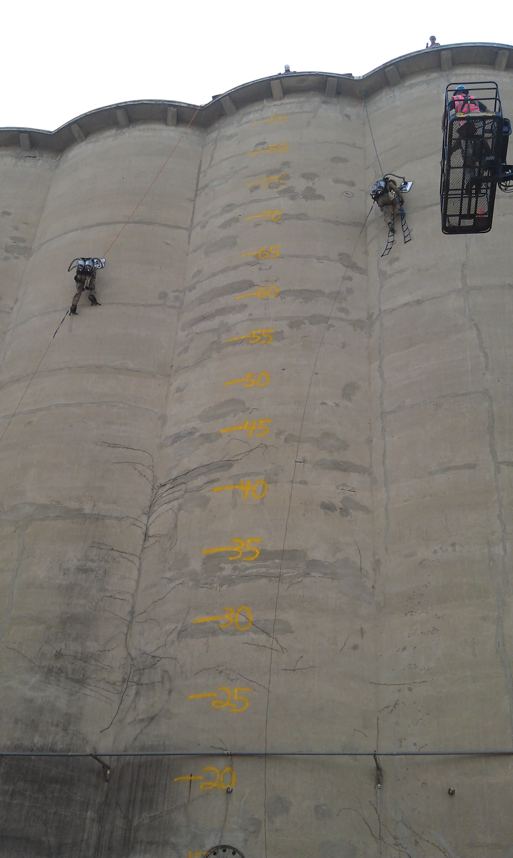 The PVAC climbers nearing the top of the silo (Photo: USU)