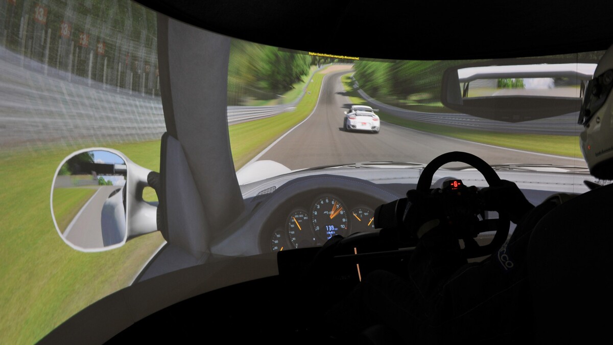 A view of the screen inside a Motion Simulation pod