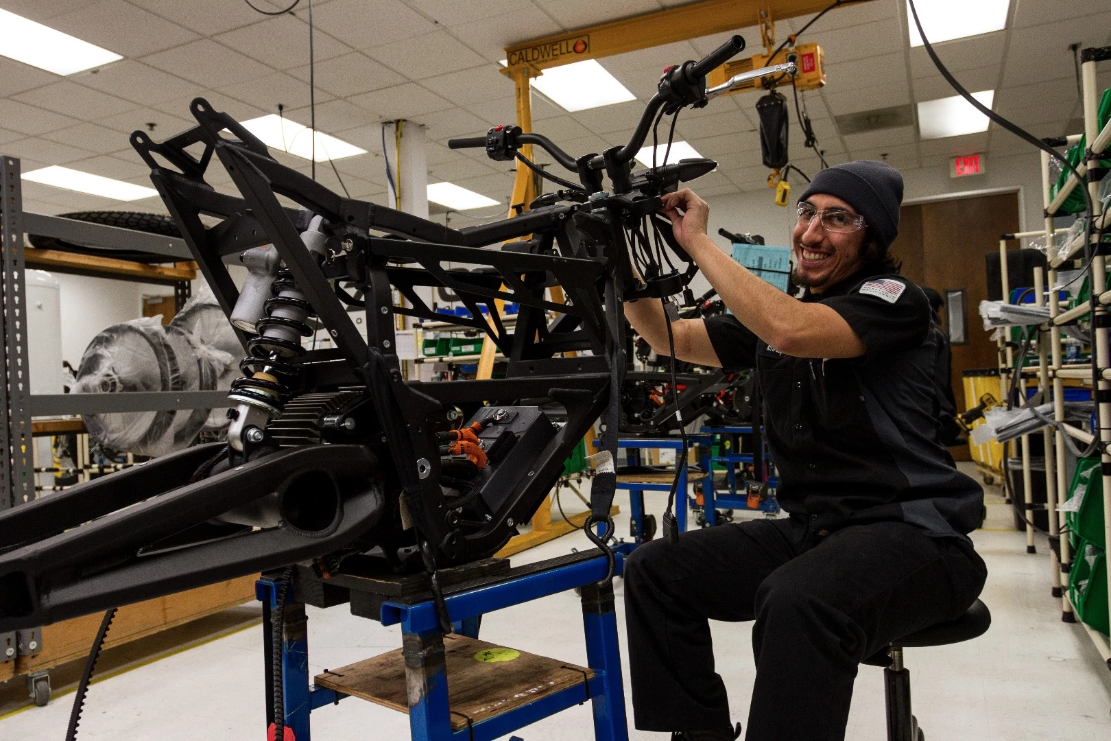 Zero Motorcycles 2016 DSR: lightweight frame is dropped down onto the heavy battery pack for assembly