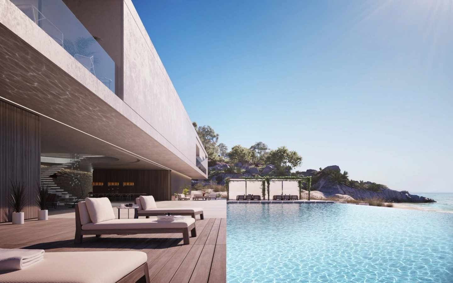 The S 00/30 concept Superhouse has decking that lifts up to reveal storage for sunbeds, cushions and other pool equipment