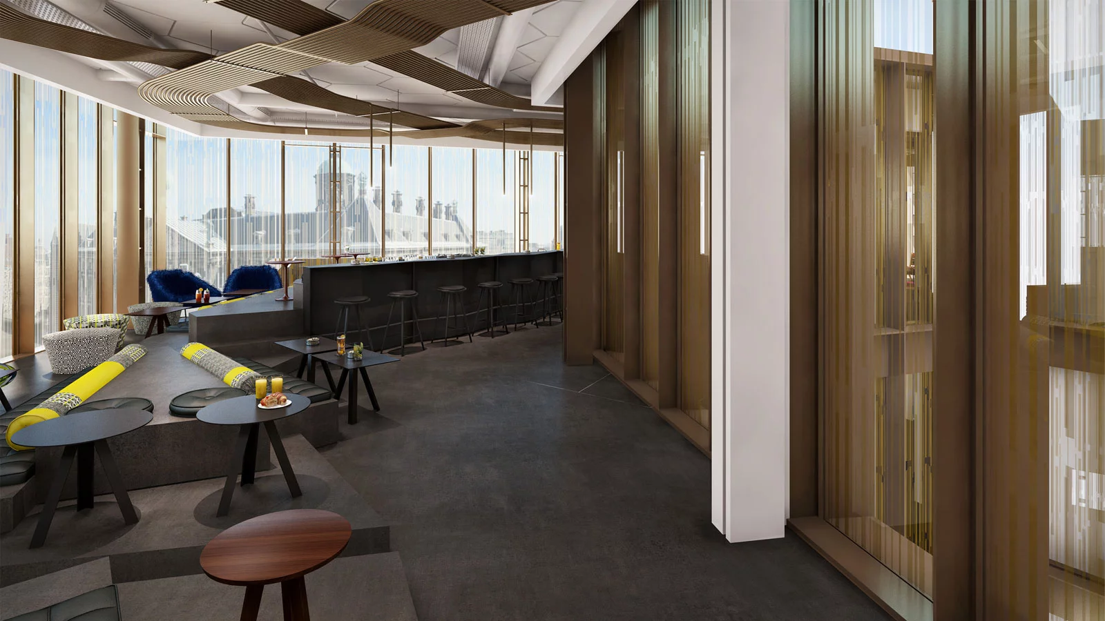 A view towards the bar in the W Lounge at W Amsterdam