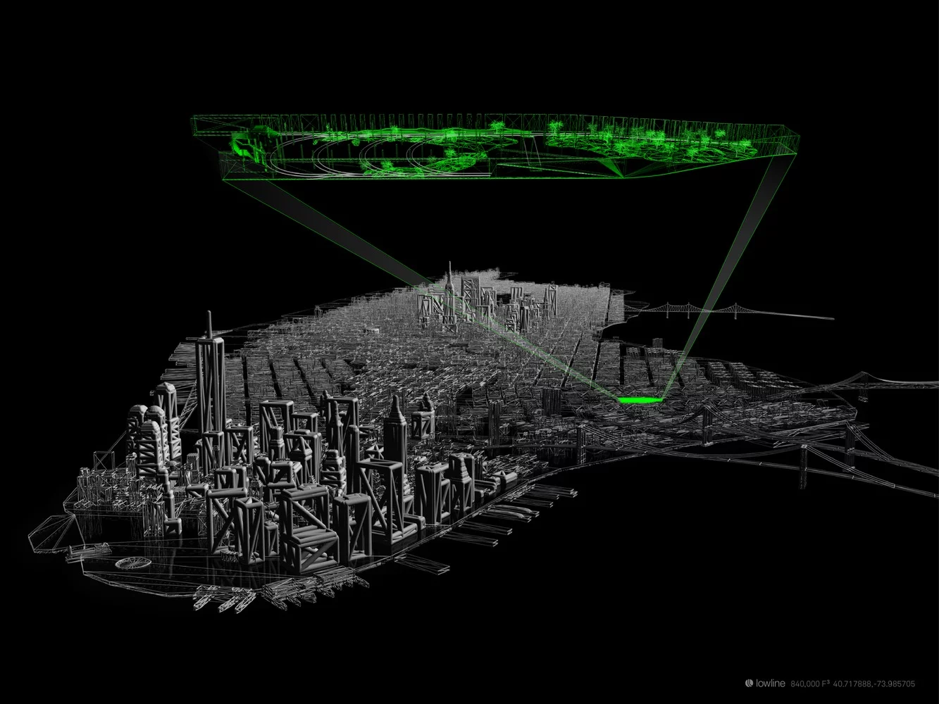 The Lowline in New York City is an ambitious proposal for an underground park. Utilizing an abandoned underground space already present the design creatively uses mirrors to enhance the spread of sunlight from above