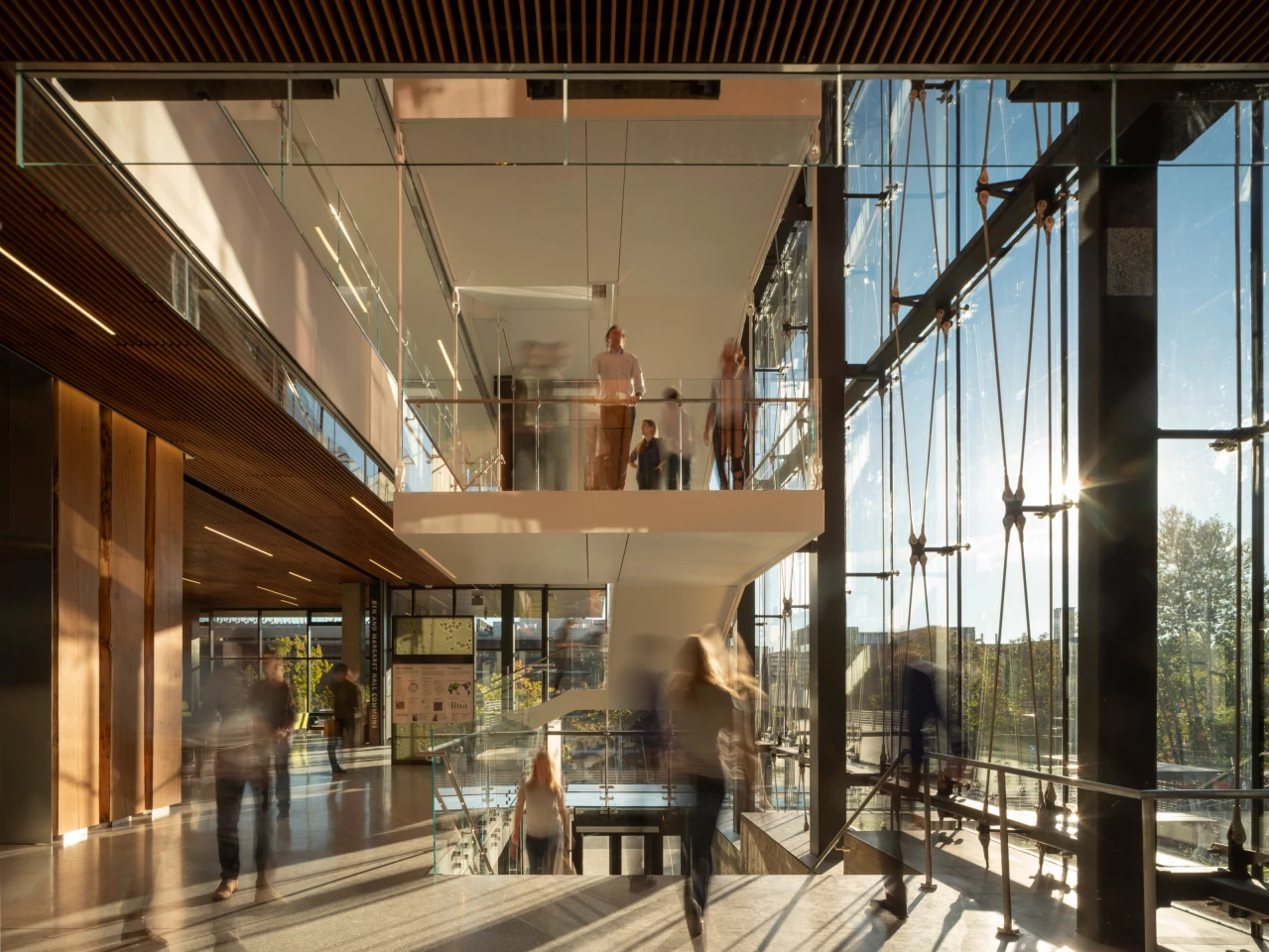 The University of Washington - Life Sciences Building features building integrated photovoltaics installed on its southwest facade, reducing unwanted solar heat gain in the offices and producing enough electricity to light the offices on all four floors of the building, year-round