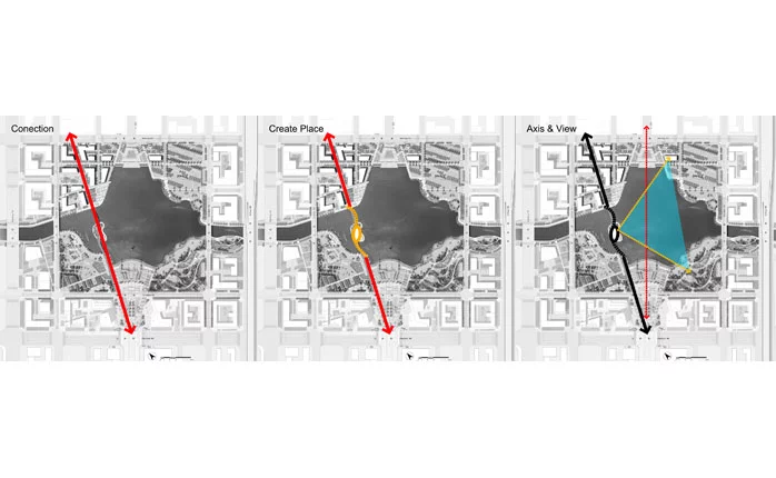 The bridge will provide visitors with a traffic-free passage into the city center, whilst also permitting boats to pass underneath (image: L & A Design Group)