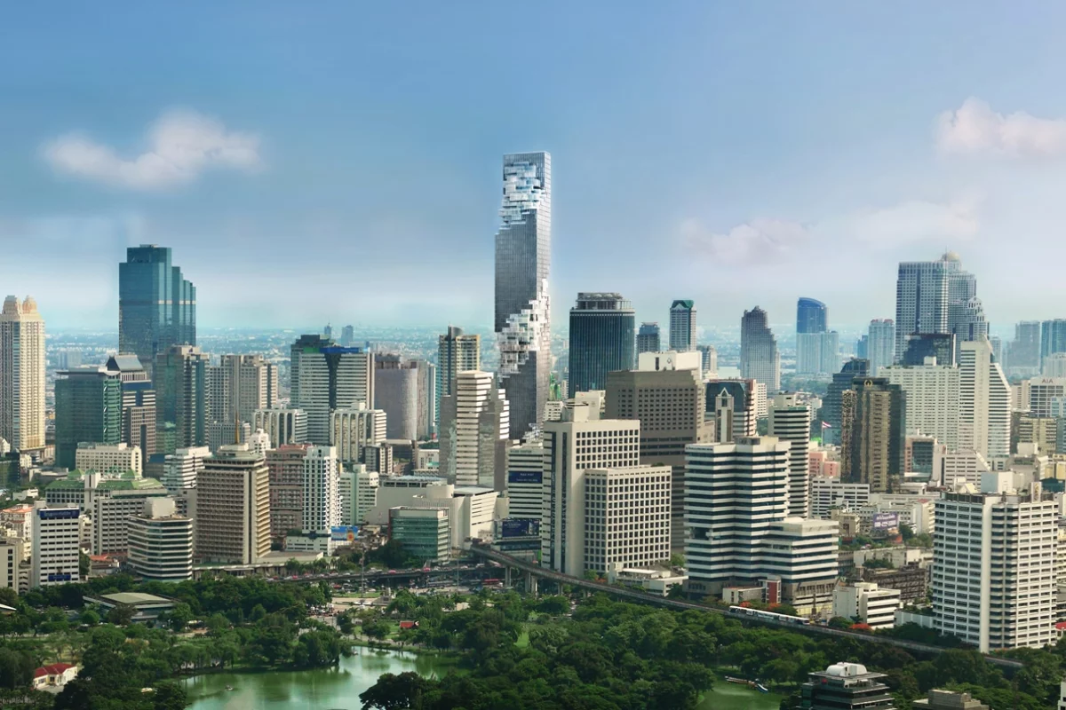 The MahaNakhon covers an area of 14,950 sq m (161,000 sq ft)