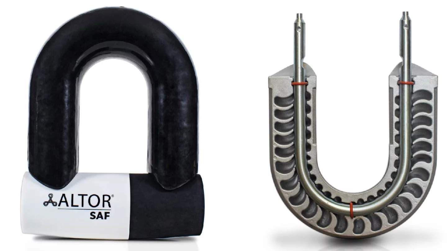 Surrounding the SAF Lock's shackle is an 80-mm aluminum alloy shell