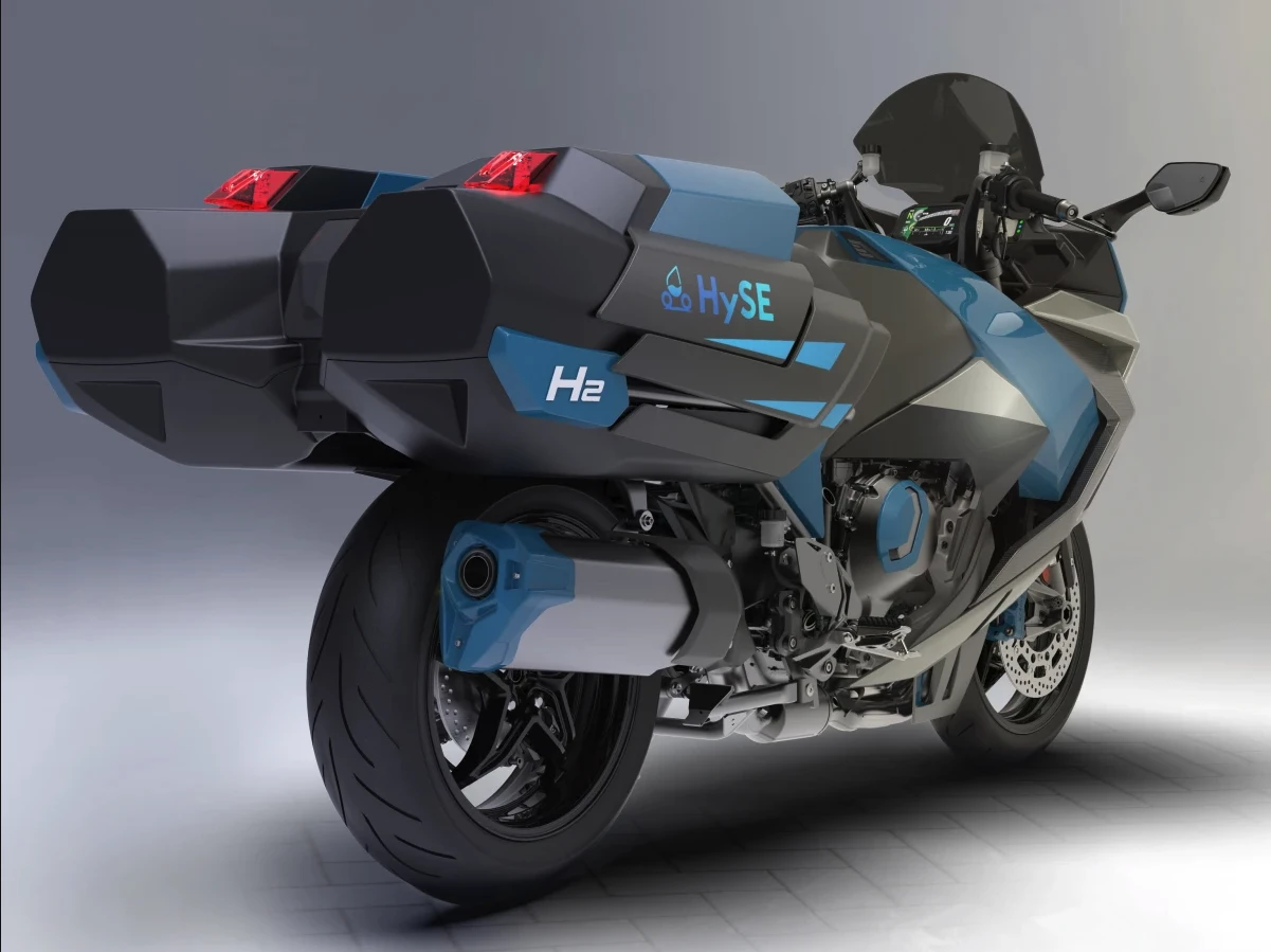 Hydrogen takes up a lot of space, in this case in enormous hard panniers