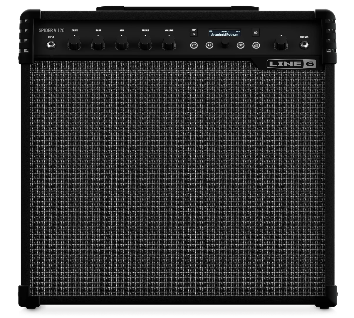 The Spider V 120 amp features a bi-amped speaker system made up of a 12-inch loudspeaker and a tweeter for full-range output rated at 120 watts