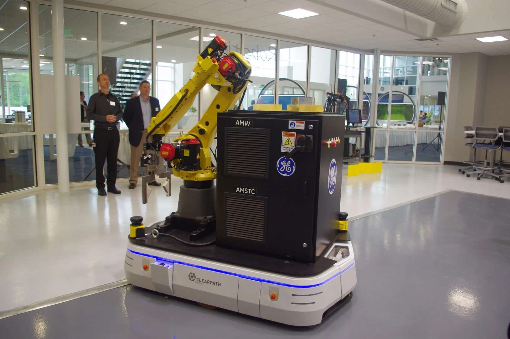 The autonomous guided vehicle (AGV) will be deployed in a factory later this month and can help with moving heavy or hot parts around the factory floor