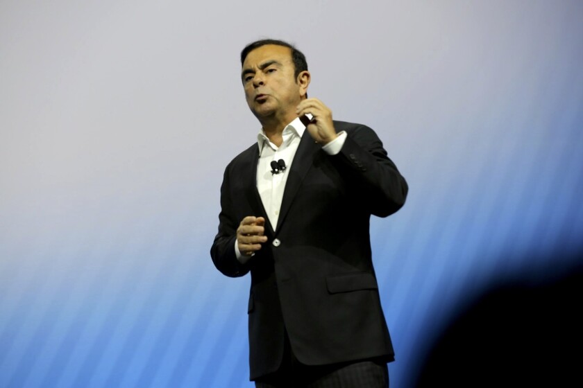 Nissan chairman of the board and chief executive officer Carlos Ghosn gives his keynote at CES 2017