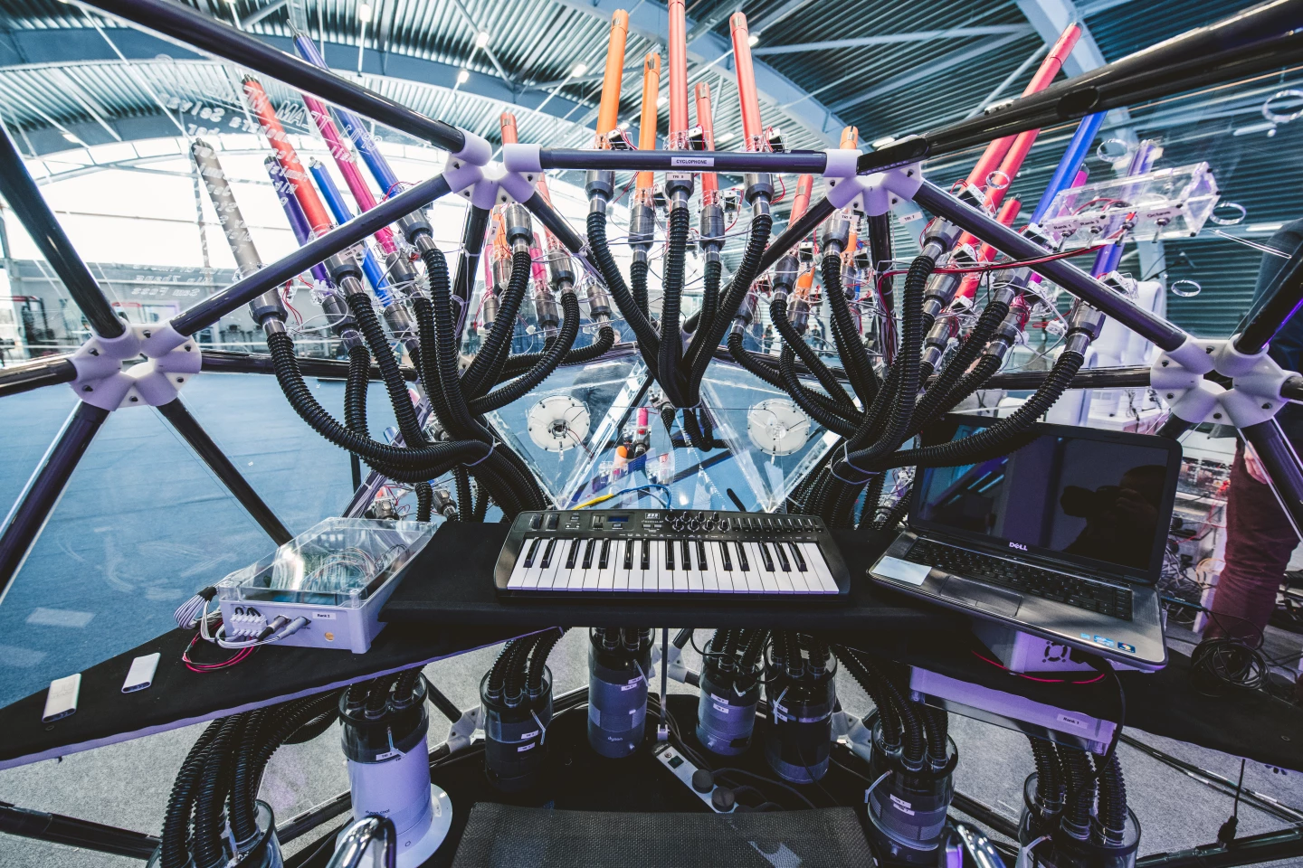 The Cyclophone is a pipe organ of sorts, made up of 48 open flue pipes from V8 cordless vacuum cleaners