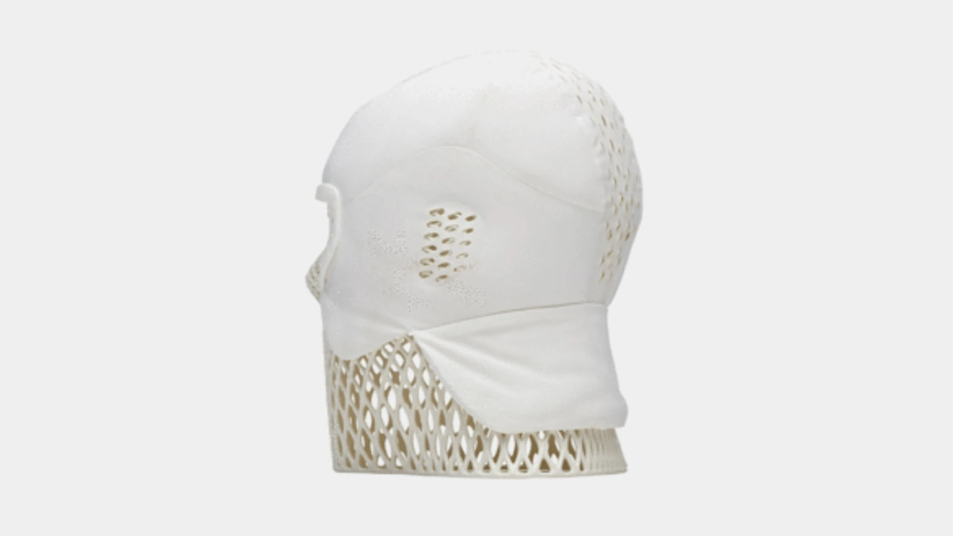 The inner layer of the device is filled with water, that's kept cool without leaking, while the structural frame over the top of the head and around the eyes holds the liquid-filled mesh in place