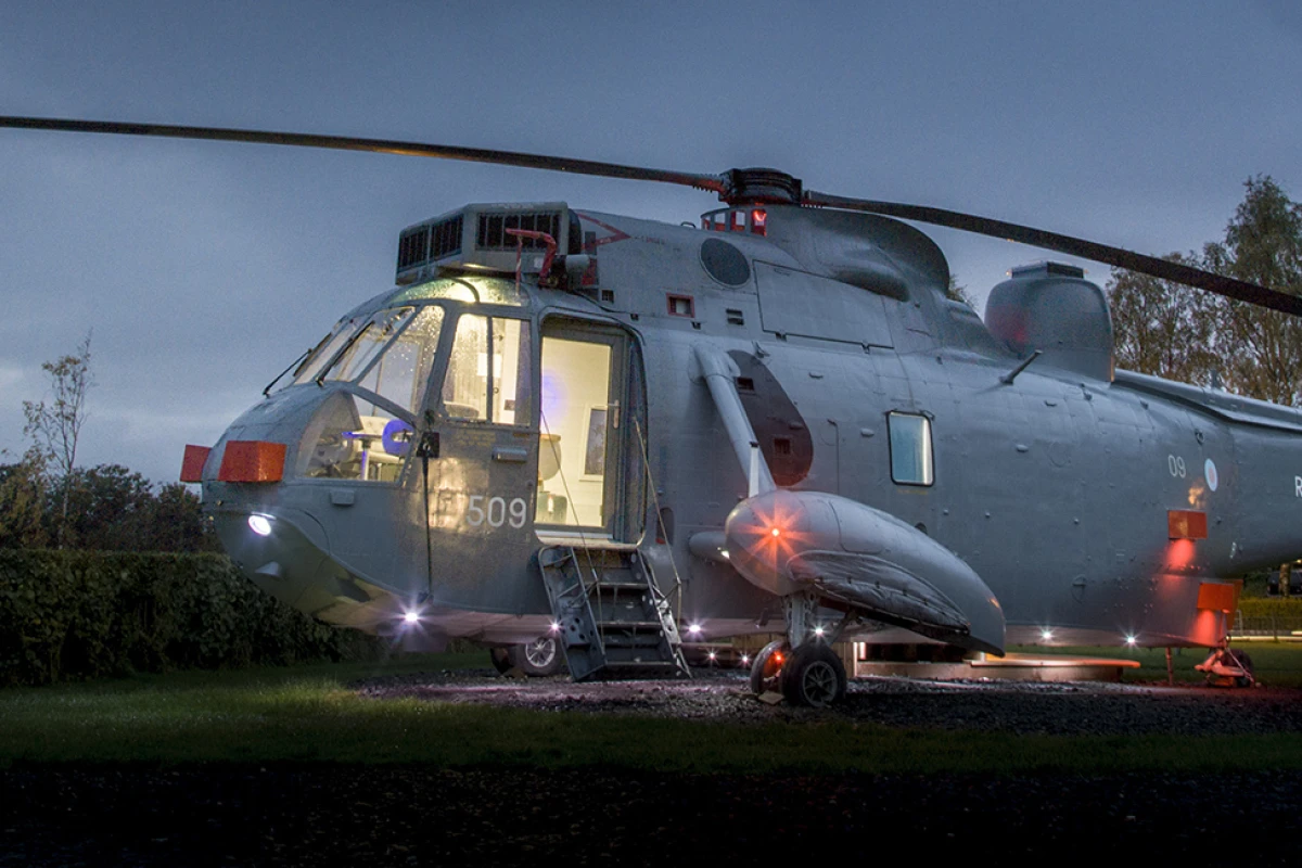 Martyn and Louise Steedman have converted a decommissioned Sea King helicopter into a luxury tiny dwelling