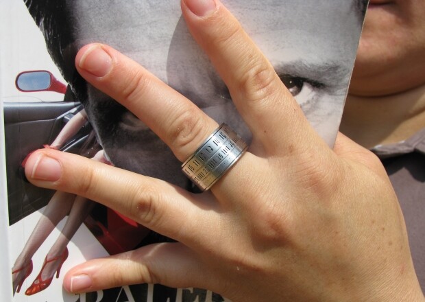 When not telling the time the Ring Clock is a chunky stainless steel finger ring