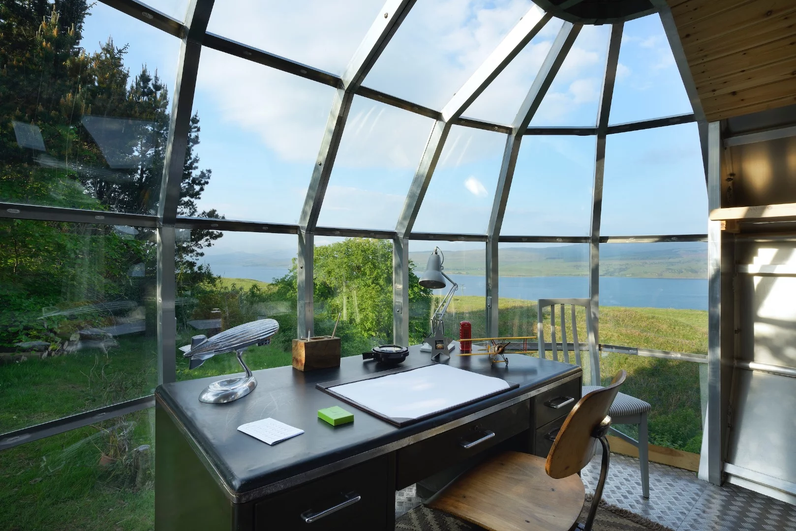 The AirShip 002's desk area overlooks the Sound of Mull