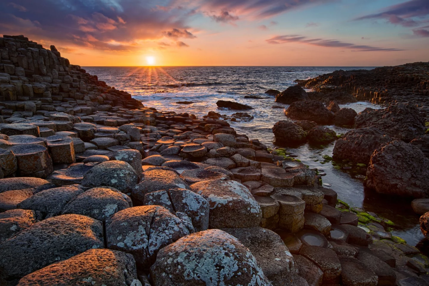 Located on the Antrim coast of Northern Ireland, Giant’s Causeway is composed of over 40,000 interlocking basalt columns