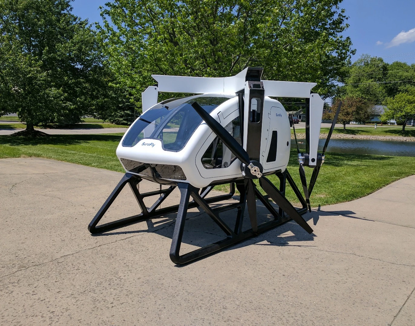 Workhorse first unveiled its Surefly flying car at the Paris Air Show in June last year, and has now put a person inside and lifted it into the air for the first time.