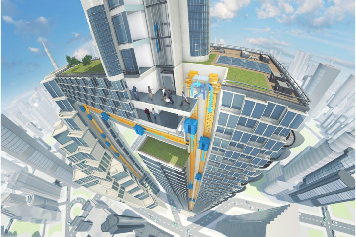 The Lift Energy Storage System would turn skyscrapers into giant gravity batteries, and would work even more efficiently if paired with next-level cable-free magnetic elevator systems like Thyssenkrupp's Multi-elevator, pictured above