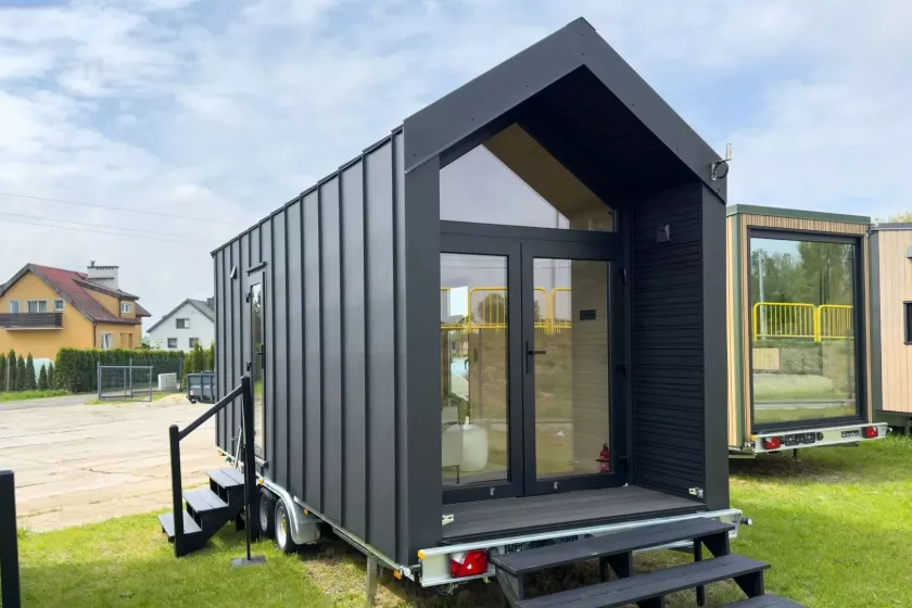The Chocolate tiny house sits on a THM 660 Lift&Go trailer and has a usable internal area of 169 sq ft