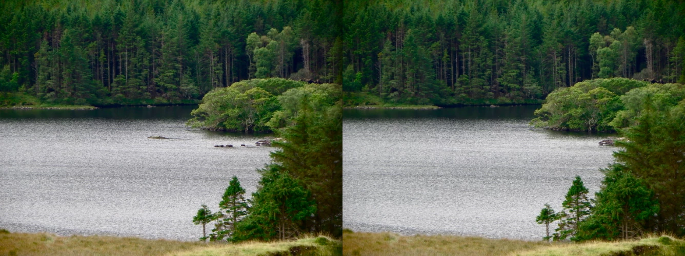 Before and after: lake with and without rocks (Photo: Gizmag)