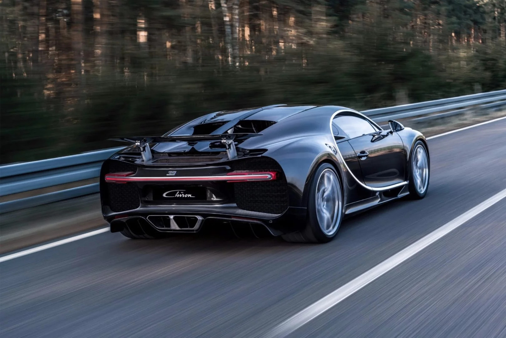 The Bugatti Chiron from the rear, with its slim LED taillights