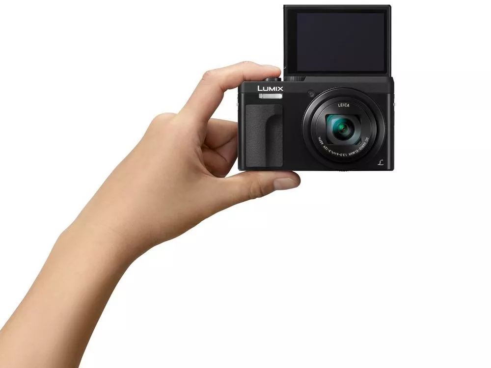 The the touchscreen of the Lumix DC-ZS70 (TZ90) is flipped up, the camera automatically enters Self Shot mode