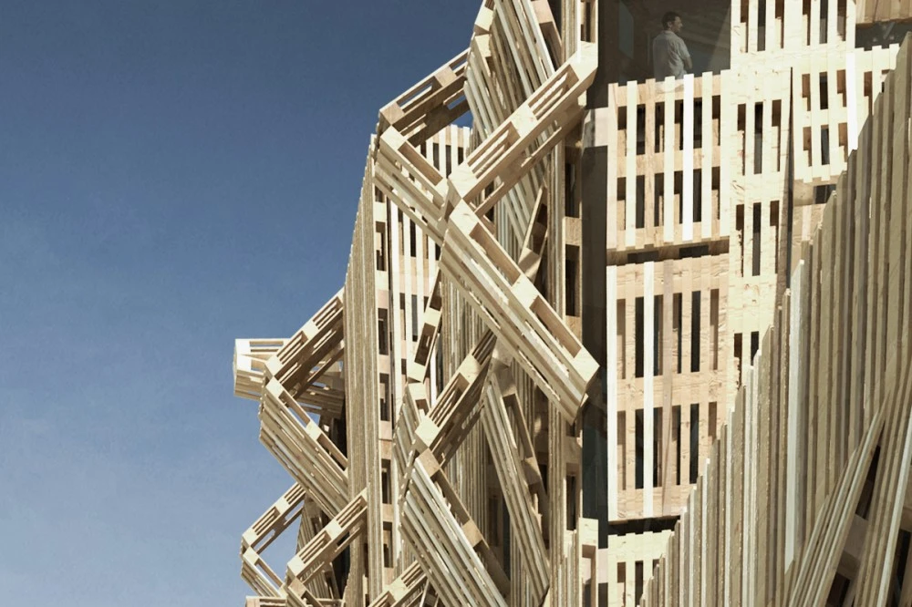 The AME-LOT student housing project is made entirely out of recycled pallets(Image by Malka Architecture)