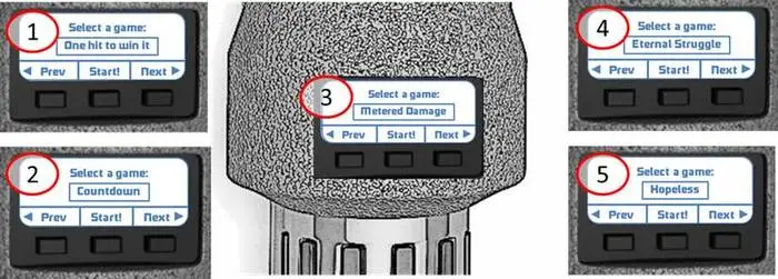 The menu system for the many game modes in Sabertron