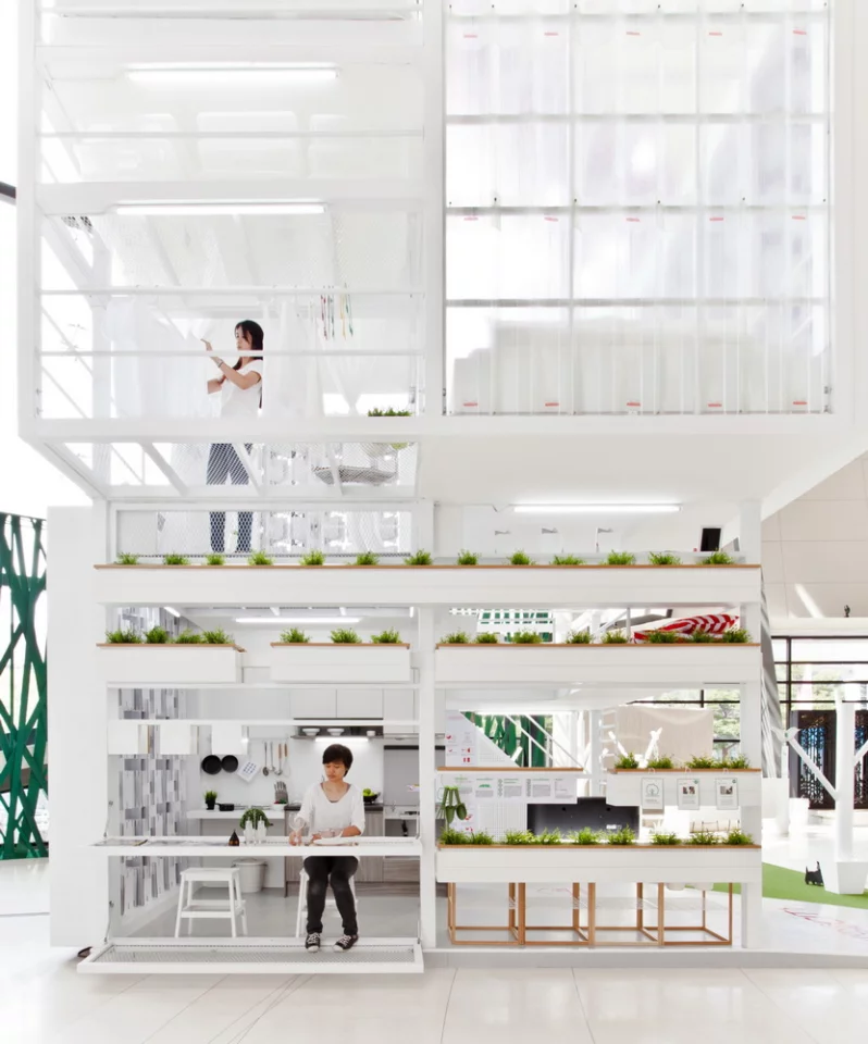 The small structure includes room for a kitchen and dining area, living room, a multi-purpose space, large wardrobe, master bedroom, and a loft which could serve as an office or bedroom