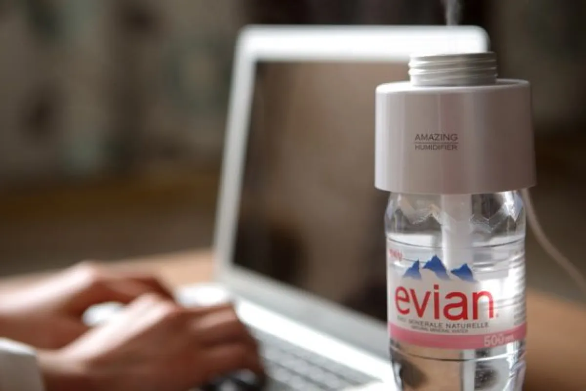 The Amazing Humidifier is a travel-sized device that creates water vapor from a store-bought bottle of water