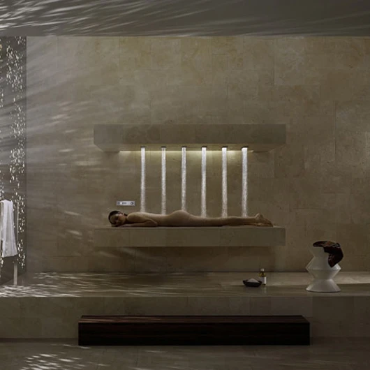 The Horizontal Shower features six "Water Bar" showerheads